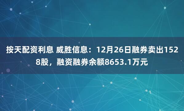 按天配资利息 威胜信息：12月26日融券卖出1528股，融资融券余额8653.1万元